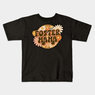 Foster Mama Retro Groovy Floral Leopard Kids T-Shirt